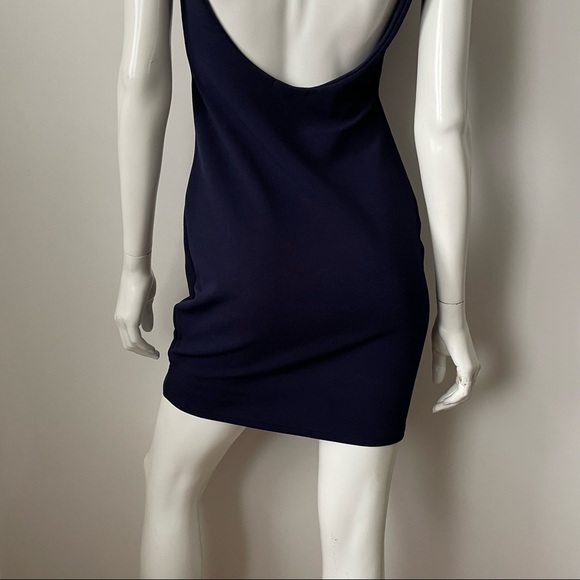 Missguided Navy Blue Deep V Plunge Open Back Mini Dress, 6 - Picture 6 of 11